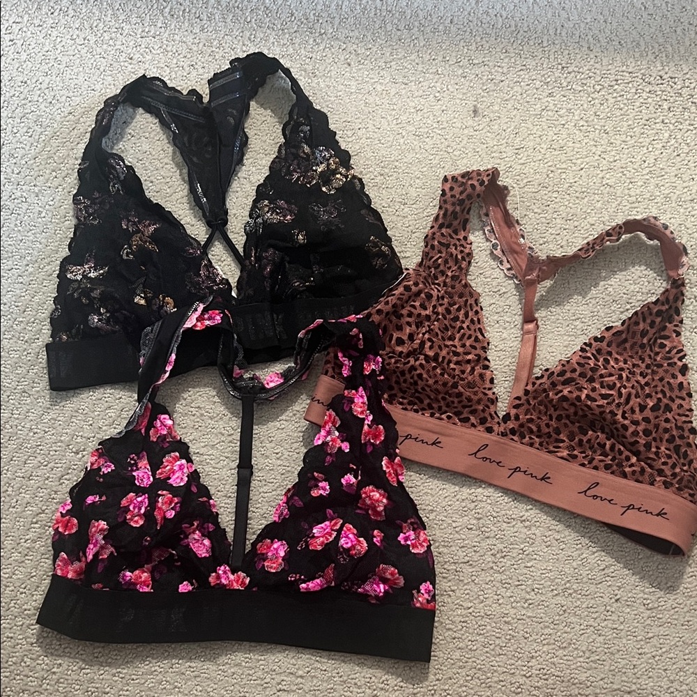 Victoria's Secret Black Floral & Pink Leopard Bralette Set